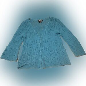 Women’s Style & Co. Dress Knit Cotton Sweater Blue Turquoise Medium snap Buttons